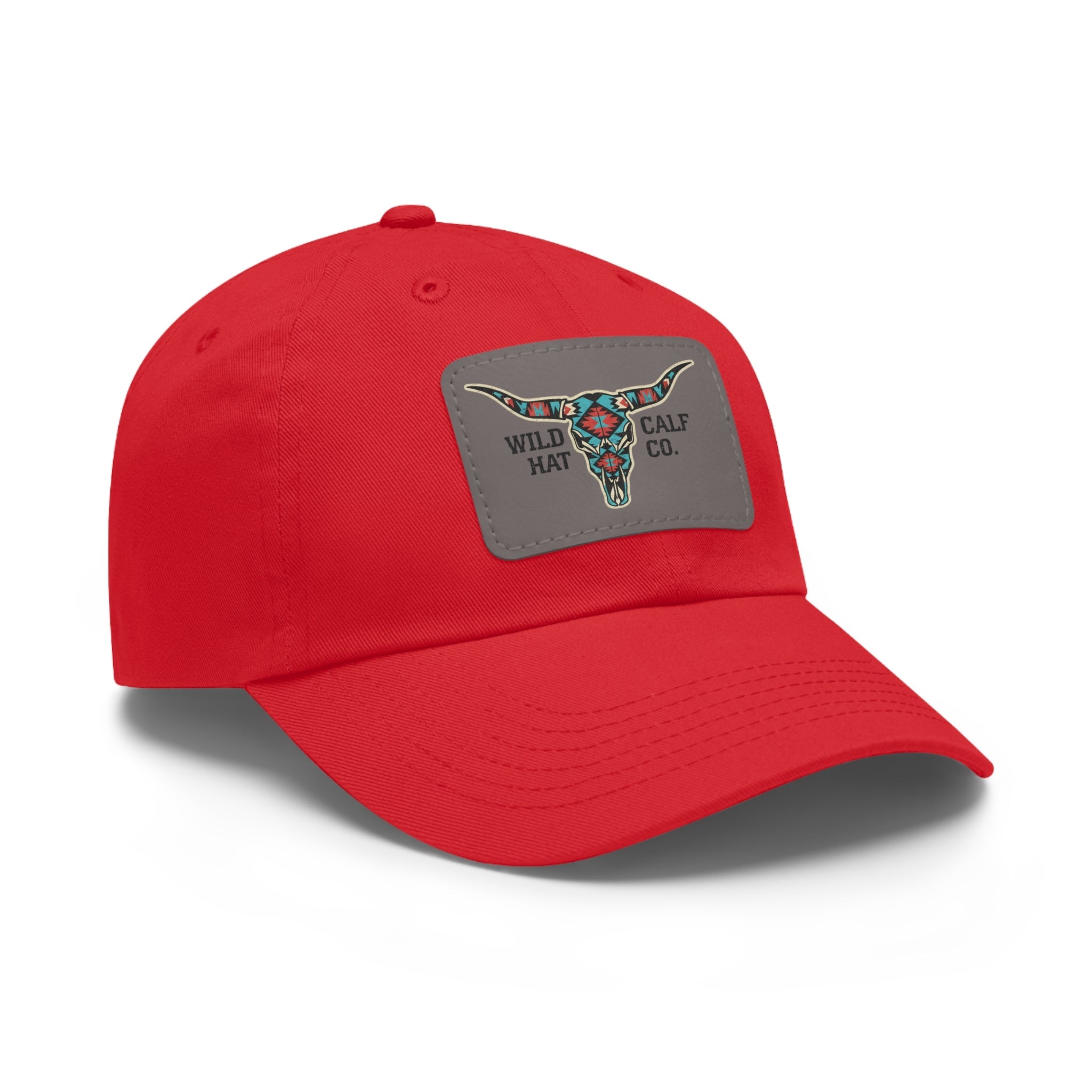 Wild Calf Hat Co. Long Horn Skull Leather Patch Dad Hat - Wild Calf Hat Company