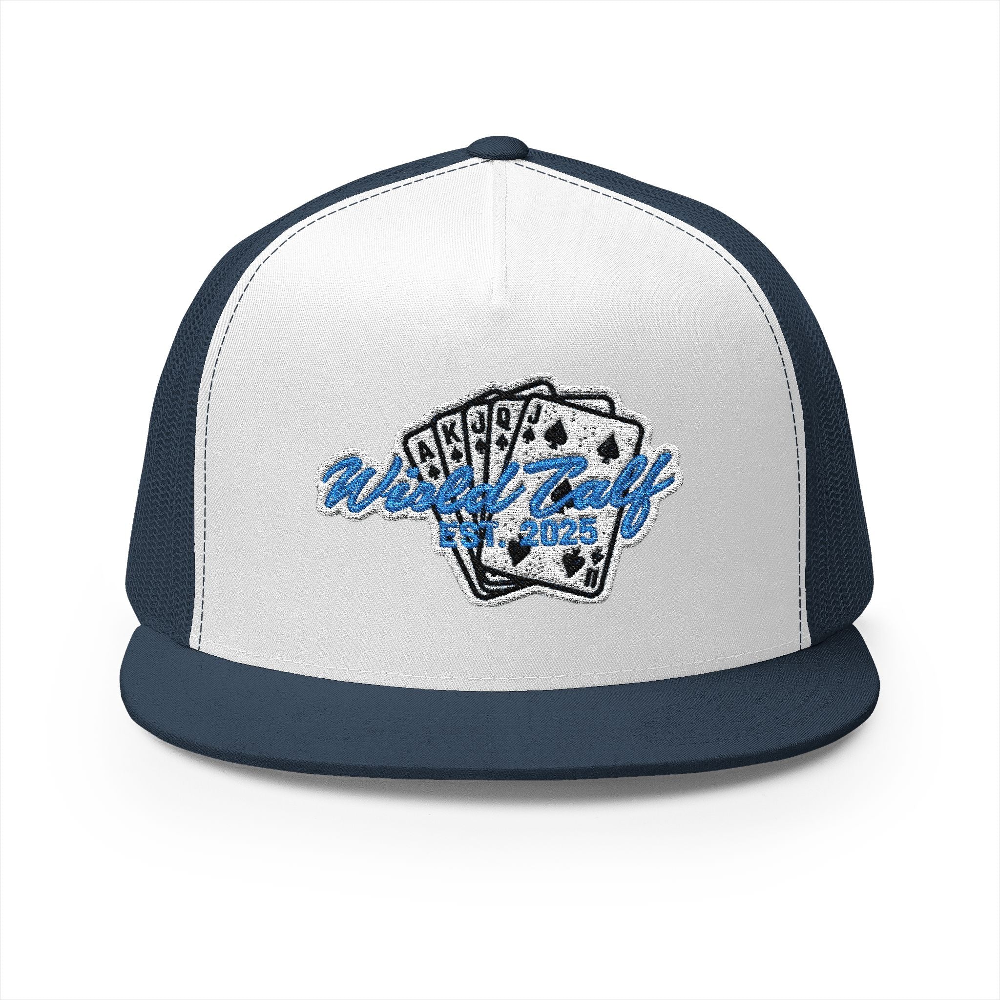 Trucker Cap – Retro Blue Poker Card Patch Design - Wild Calf Hat Company