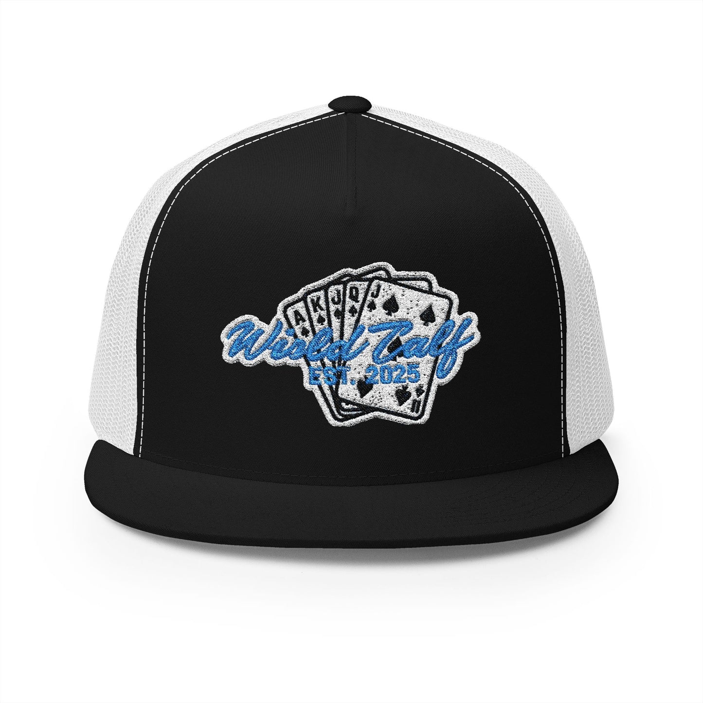 Trucker Cap – Retro Blue Poker Card Patch Design - Wild Calf Hat Company