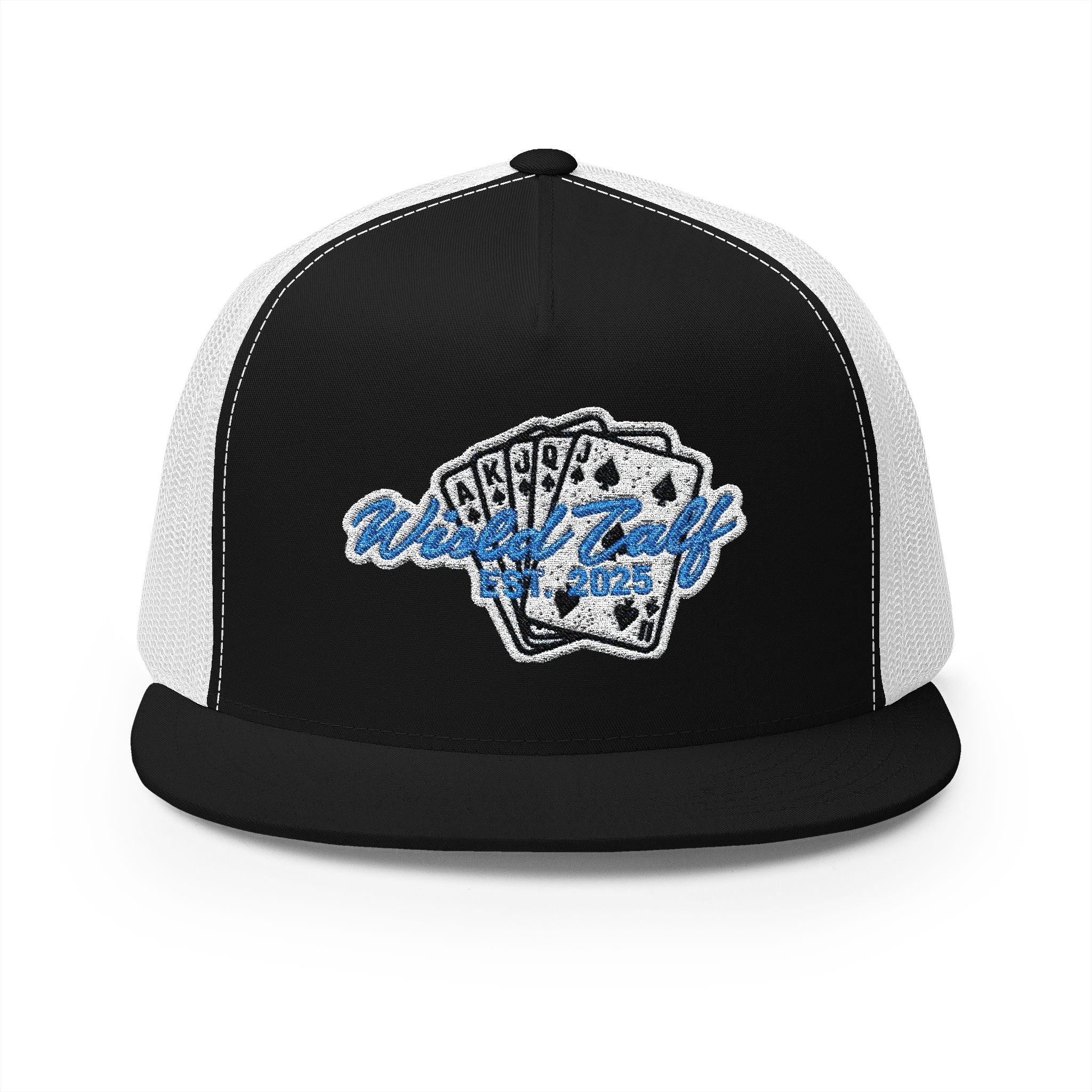 Trucker Cap – Retro Blue Poker Card Patch Design - Wild Calf Hat Company