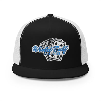 Trucker Cap – Retro Blue Poker Card Patch Design - Wild Calf Hat Company