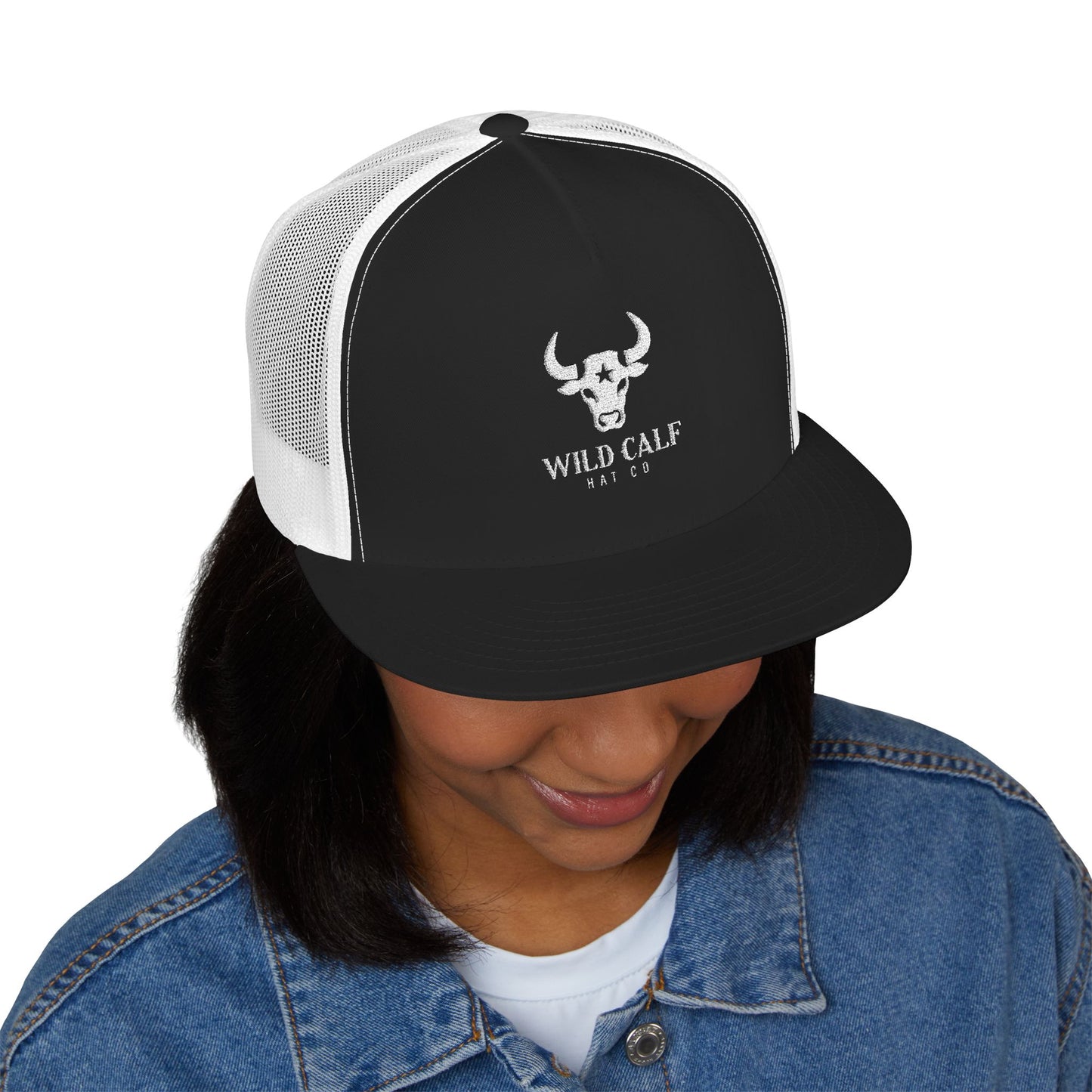 Wild Calf Skull embroidery Trucker Cap | Mesh Back Snapback - Wild Calf Hat Company
