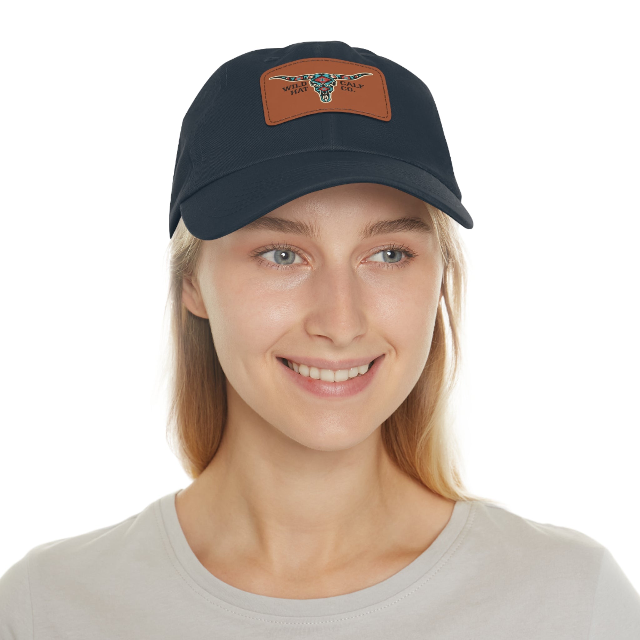 Wild Calf Hat Co. Long Horn Skull Leather Patch Dad Hat - Wild Calf Hat Company