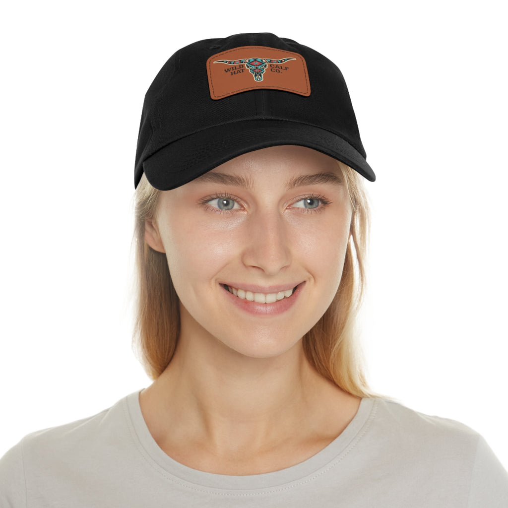 Wild Calf Hat Co. Long Horn Skull Leather Patch Dad Hat - Wild Calf Hat Company