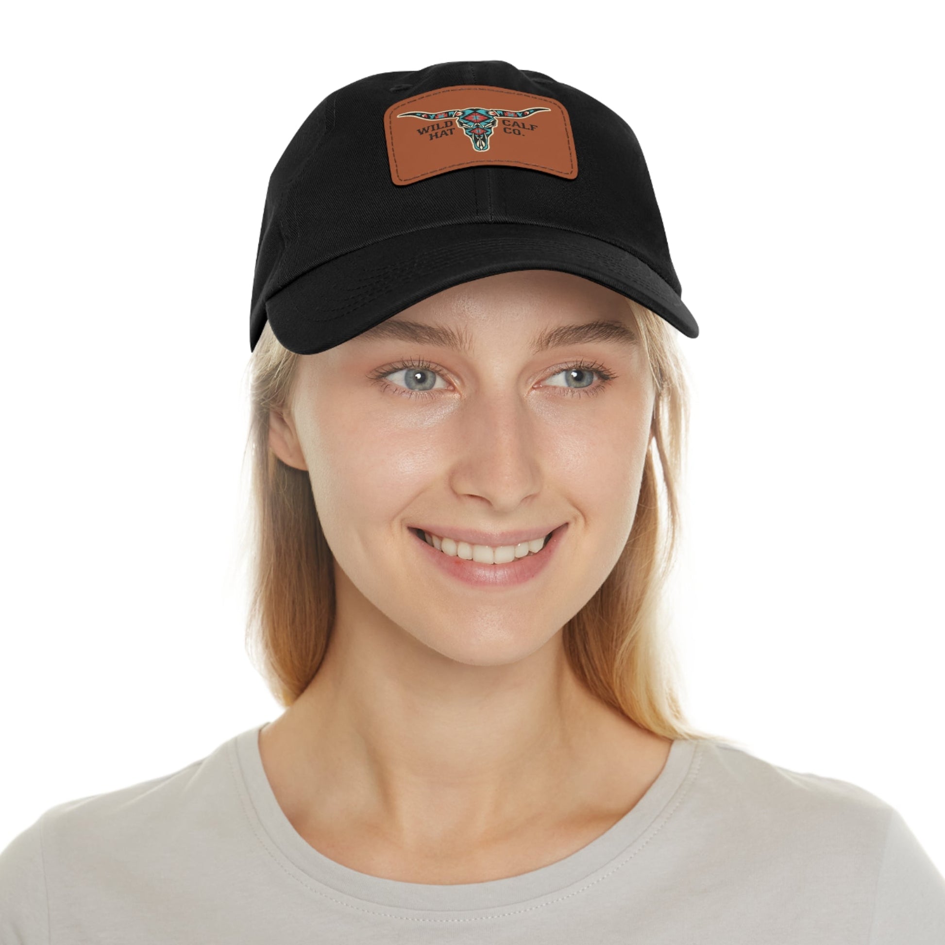 Wild Calf Hat Co. Long Horn Skull Leather Patch Dad Hat - Wild Calf Hat Company