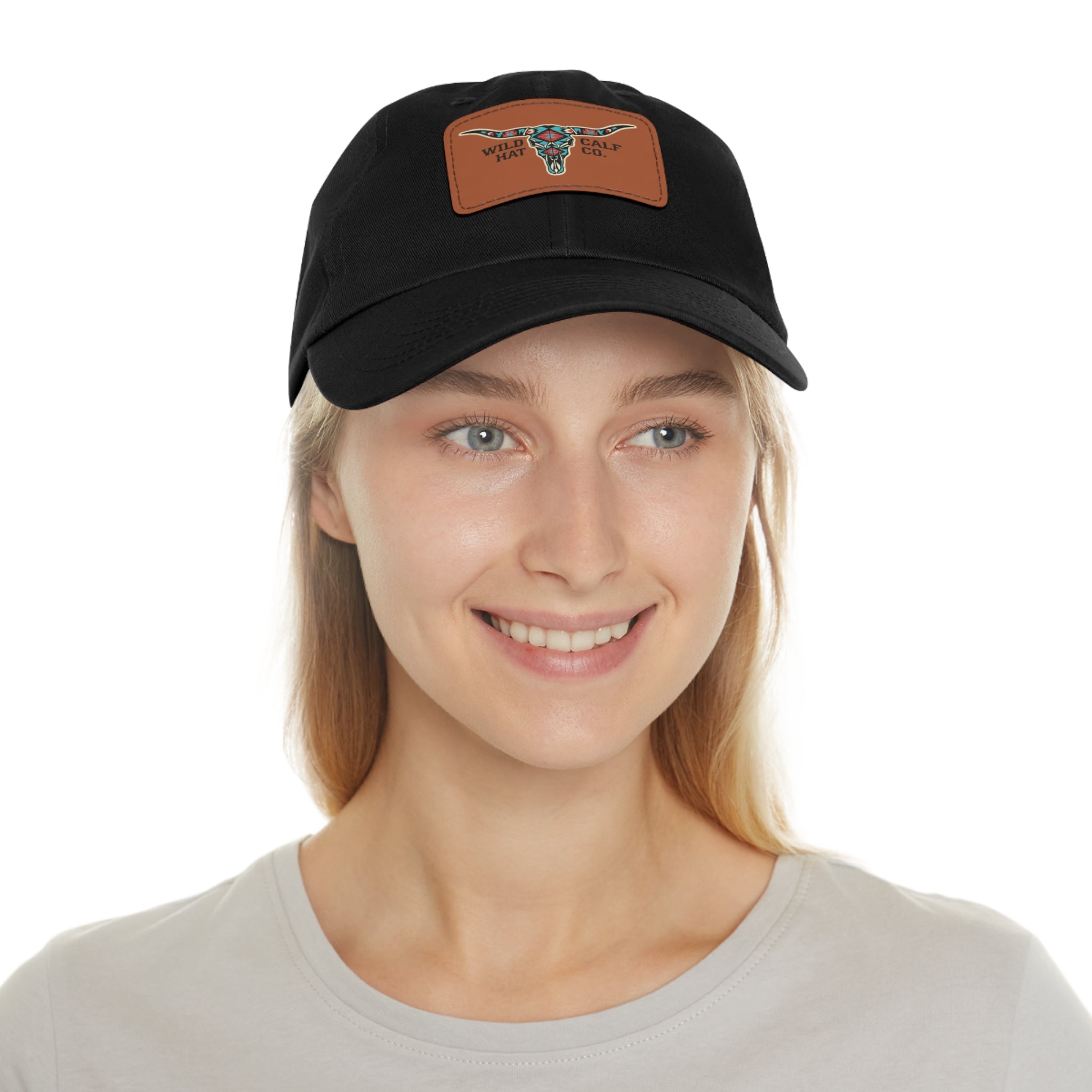 Wild Calf Hat Co. Long Horn Skull Leather Patch Dad Hat - Wild Calf Hat Company