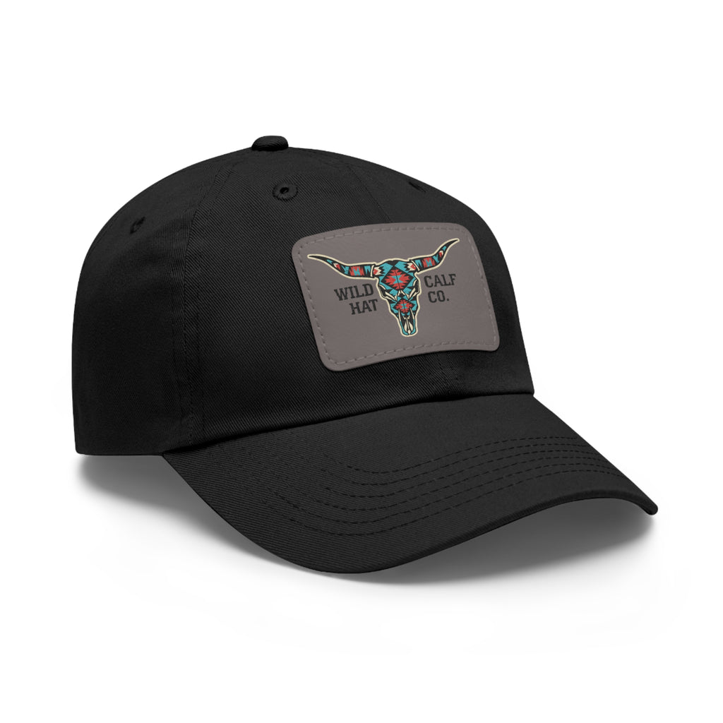 Wild Calf Hat Co. Long Horn Skull Leather Patch Dad Hat - Wild Calf Hat Company