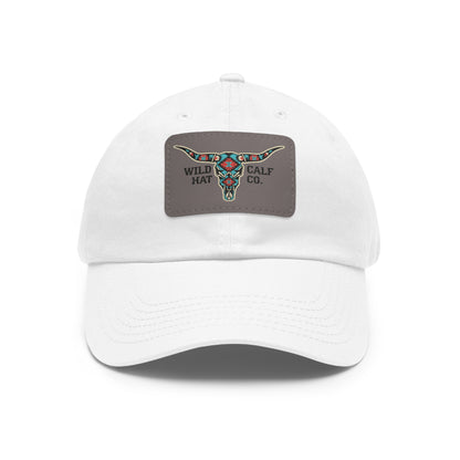 Wild Calf Hat Co. Long Horn Skull Leather Patch Dad Hat - Wild Calf Hat Company