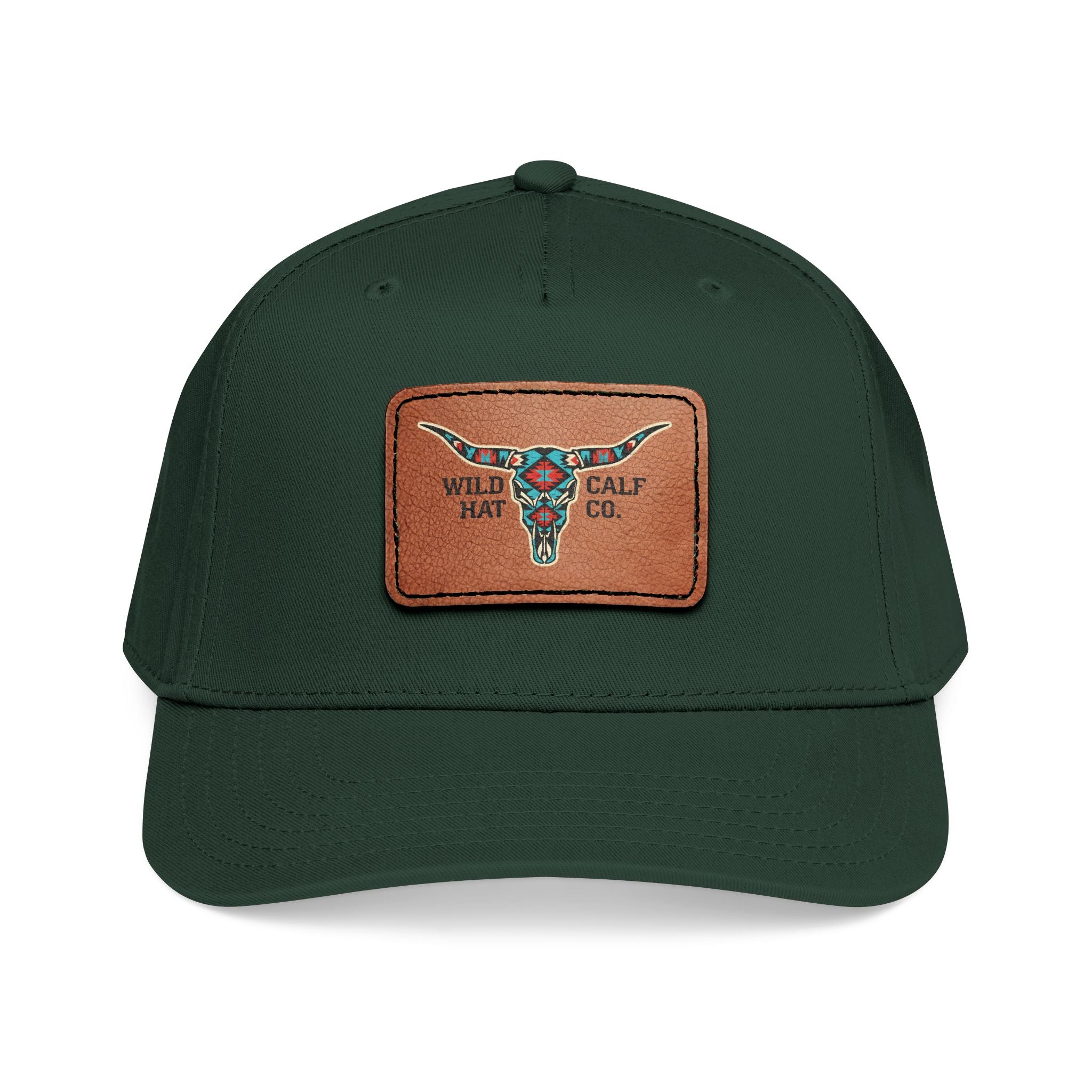 Mid Profile Baseball Cap with Leather Patch (Rectangle) - Wild Calf Hat Company