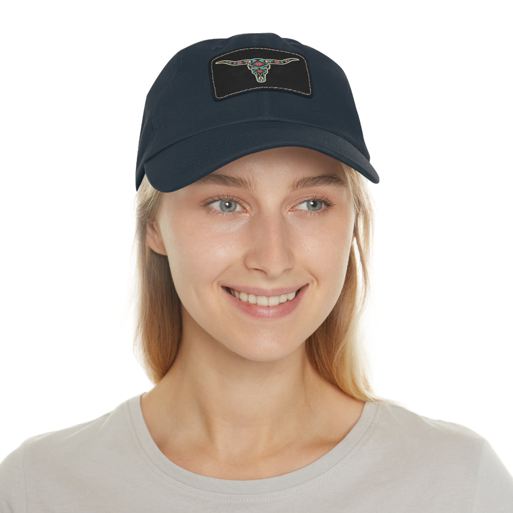 Wild Calf Hat Co. Long Horn Skull Leather Patch Dad Hat - Wild Calf Hat Company