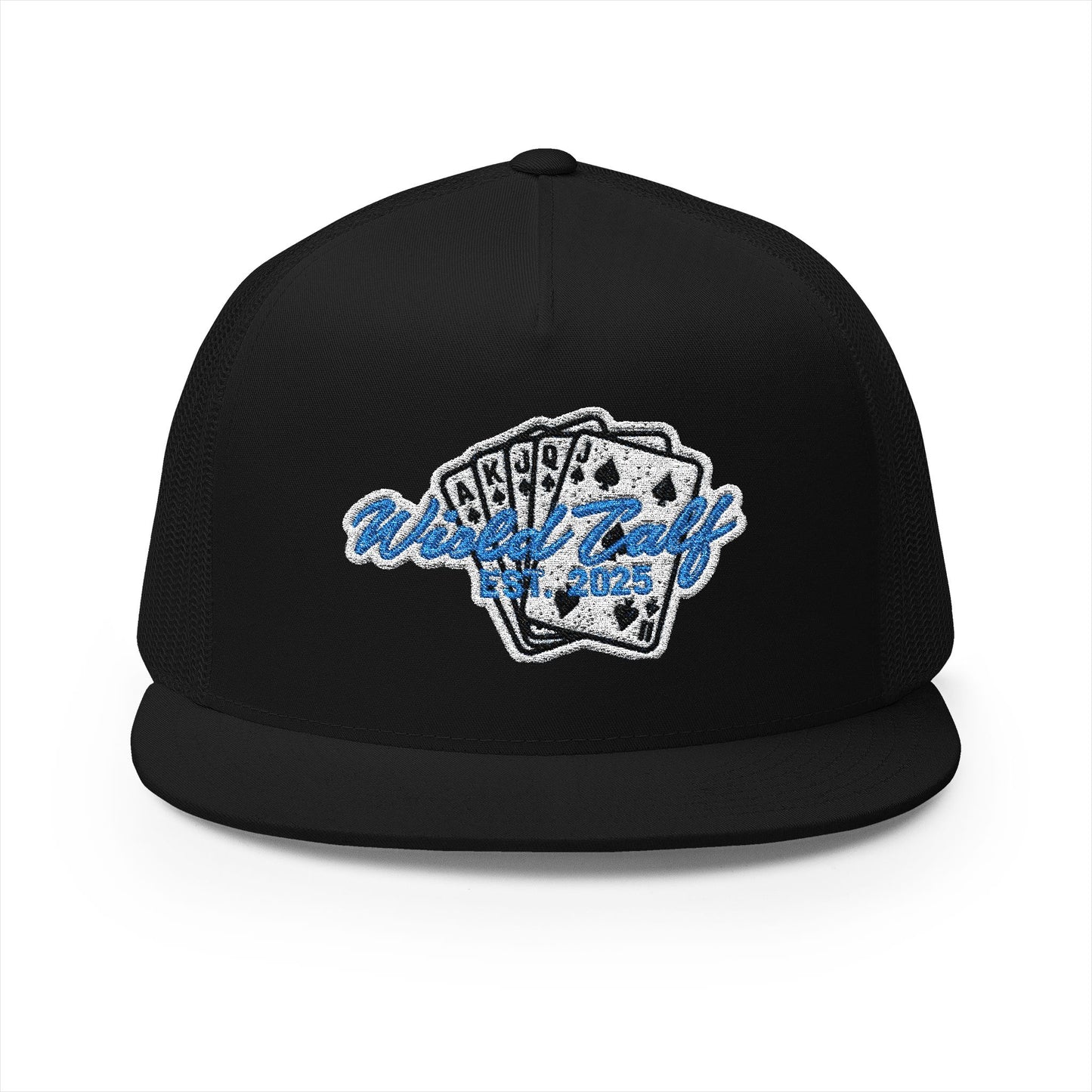 Trucker Cap – Retro Blue Poker Card Patch Design - Wild Calf Hat Company