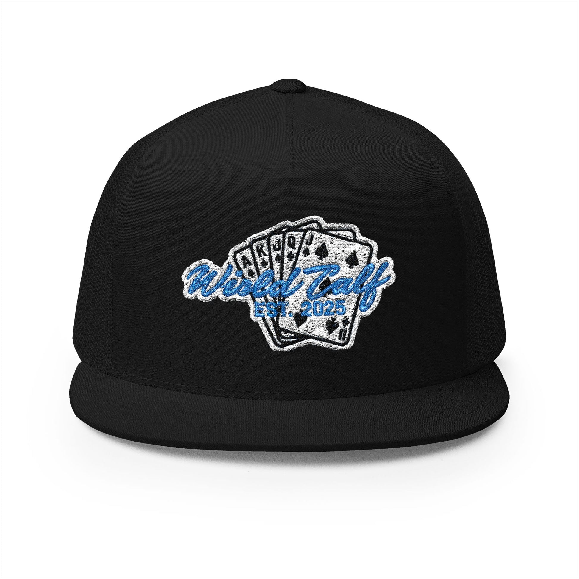 Trucker Cap – Retro Blue Poker Card Patch Design - Wild Calf Hat Company
