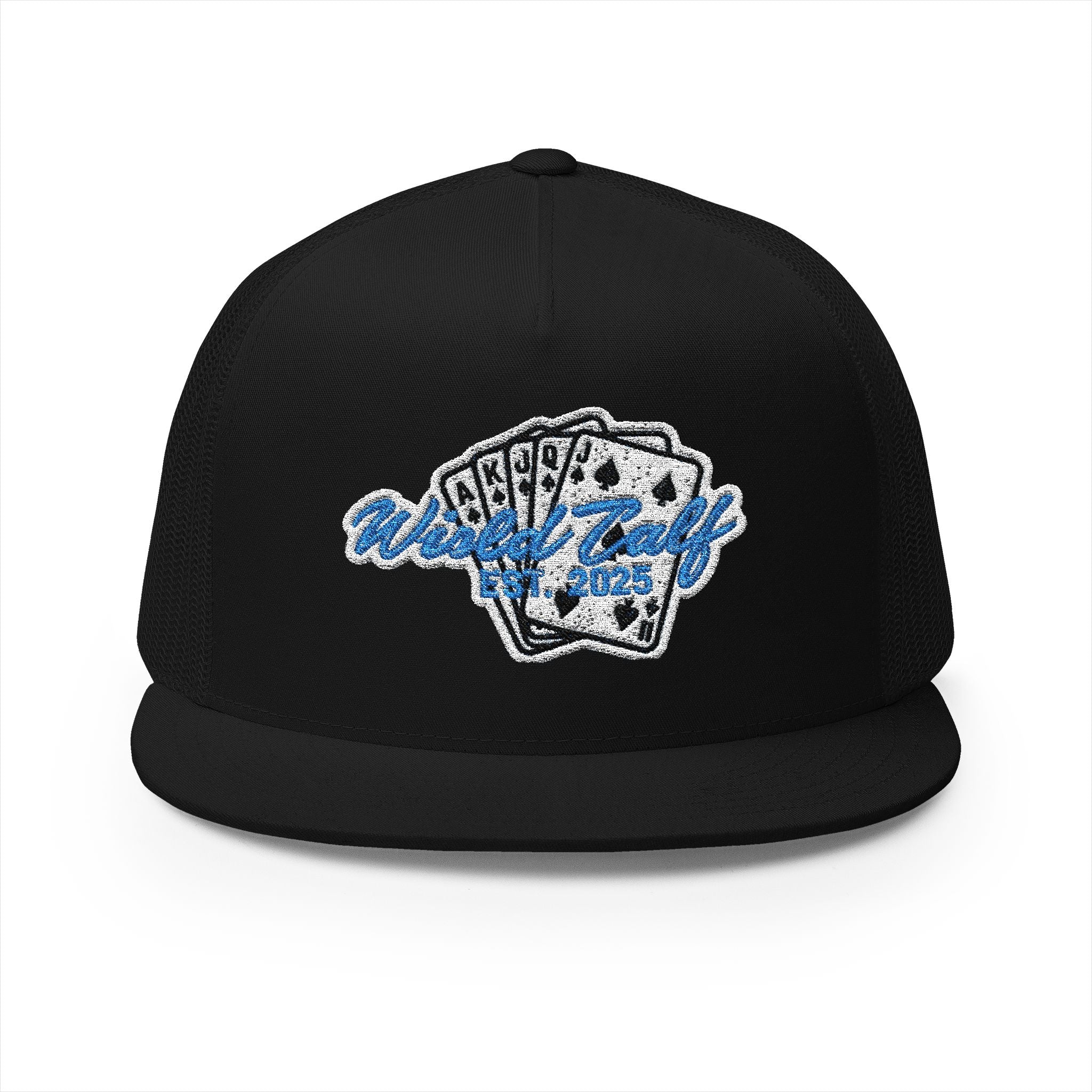 Trucker Cap – Retro Blue Poker Card Patch Design - Wild Calf Hat Company