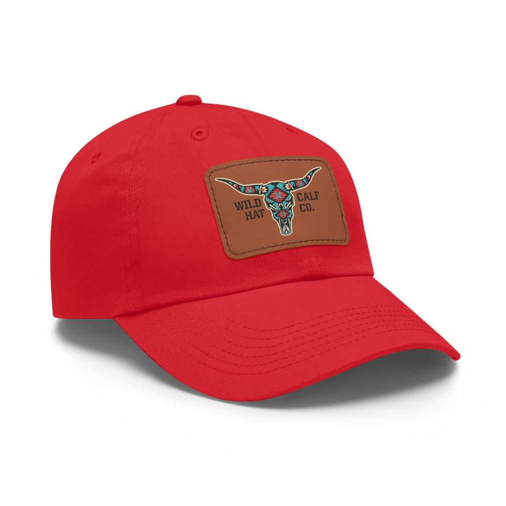 Wild Calf Hat Co. Long Horn Skull Leather Patch Dad Hat - Wild Calf Hat Company