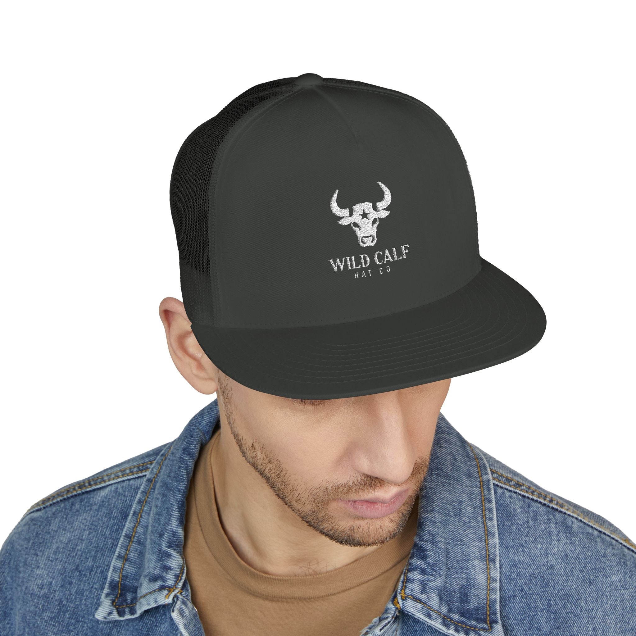 Wild Calf Skull embroidery Trucker Cap | Mesh Back Snapback - Wild Calf Hat Company