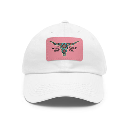 Wild Calf Hat Co. Long Horn Skull Leather Patch Dad Hat - Wild Calf Hat Company