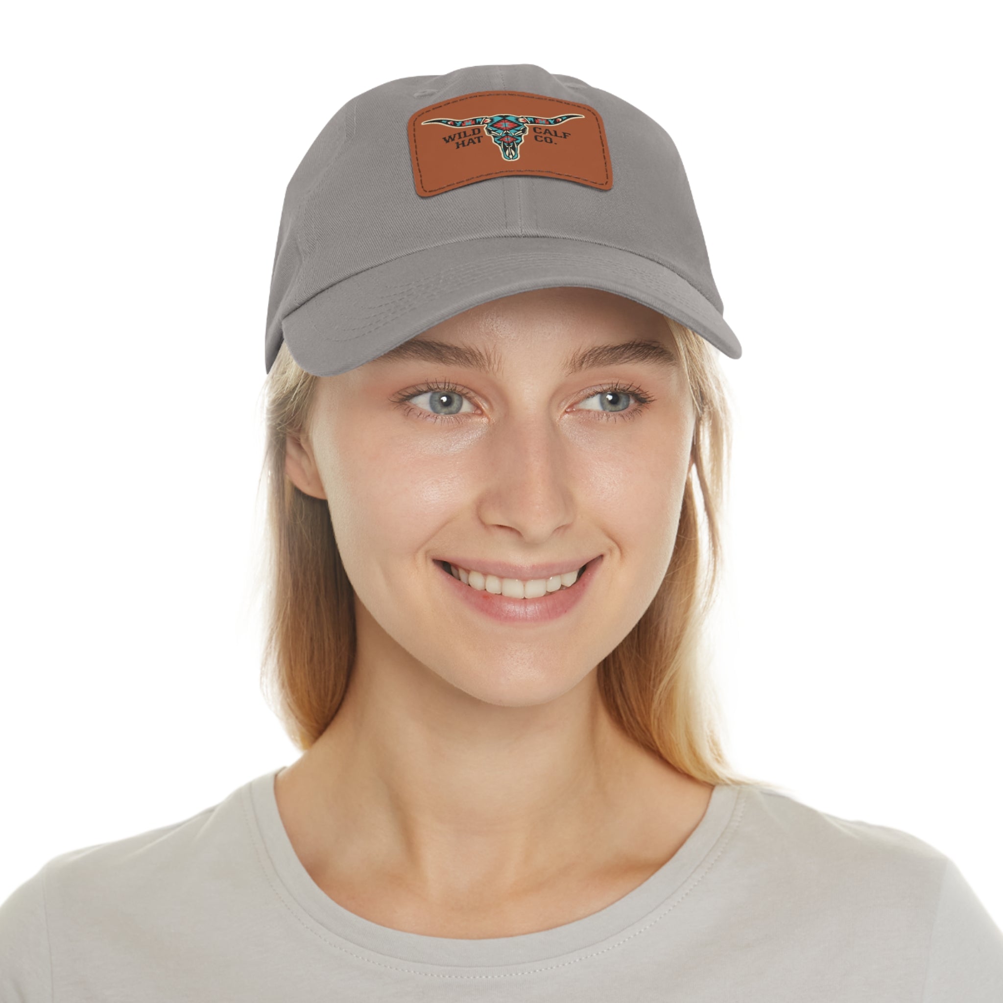 Wild Calf Hat Co. Long Horn Skull Leather Patch Dad Hat - Wild Calf Hat Company