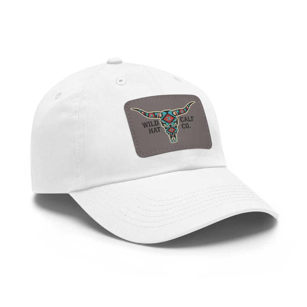 Wild Calf Hat Co. Long Horn Skull Leather Patch Dad Hat - Wild Calf Hat Company