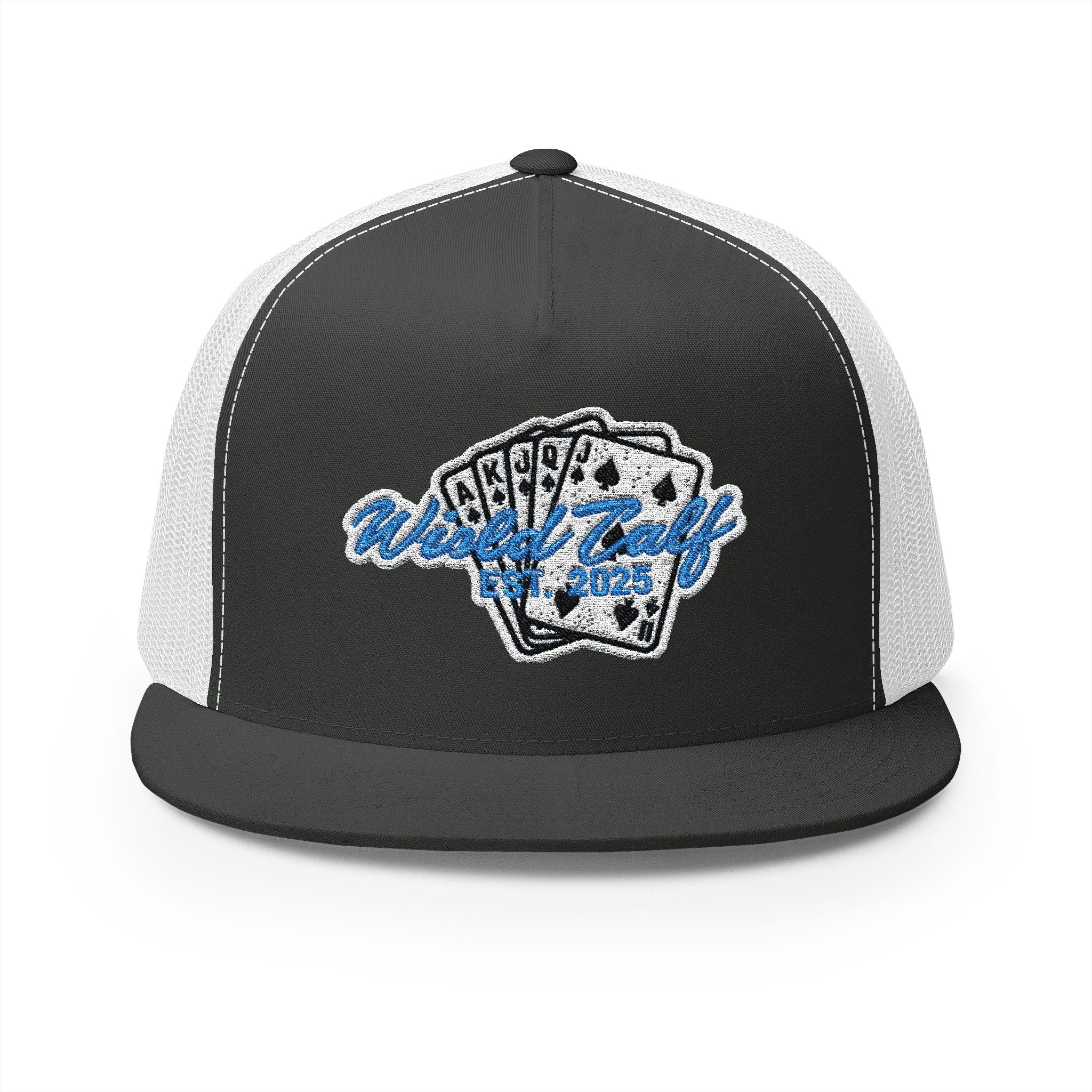 Trucker Cap – Retro Blue Poker Card Patch Design - Wild Calf Hat Company