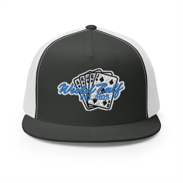 Trucker Cap – Retro Blue Poker Card Patch Design - Wild Calf Hat Company