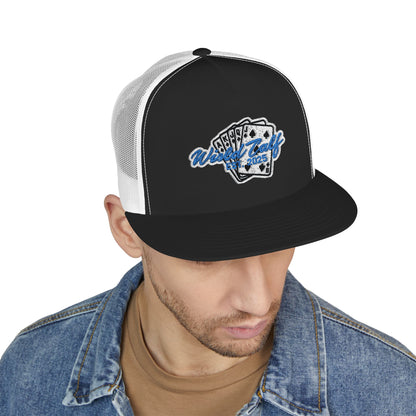 Trucker Cap – Retro Blue Poker Card Patch Design - Wild Calf Hat Company