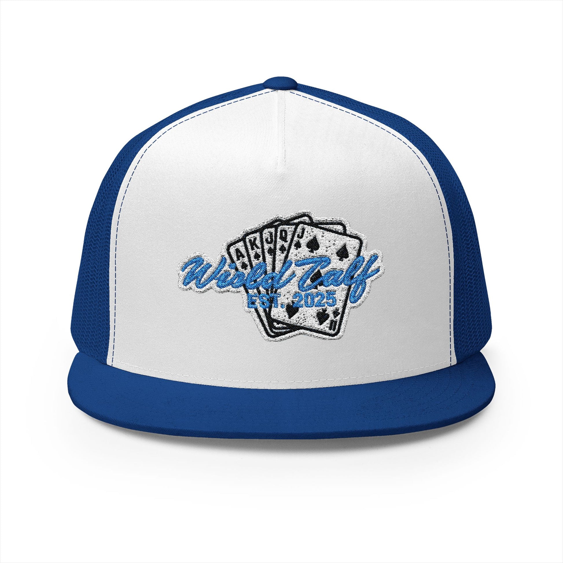 Trucker Cap – Retro Blue Poker Card Patch Design - Wild Calf Hat Company
