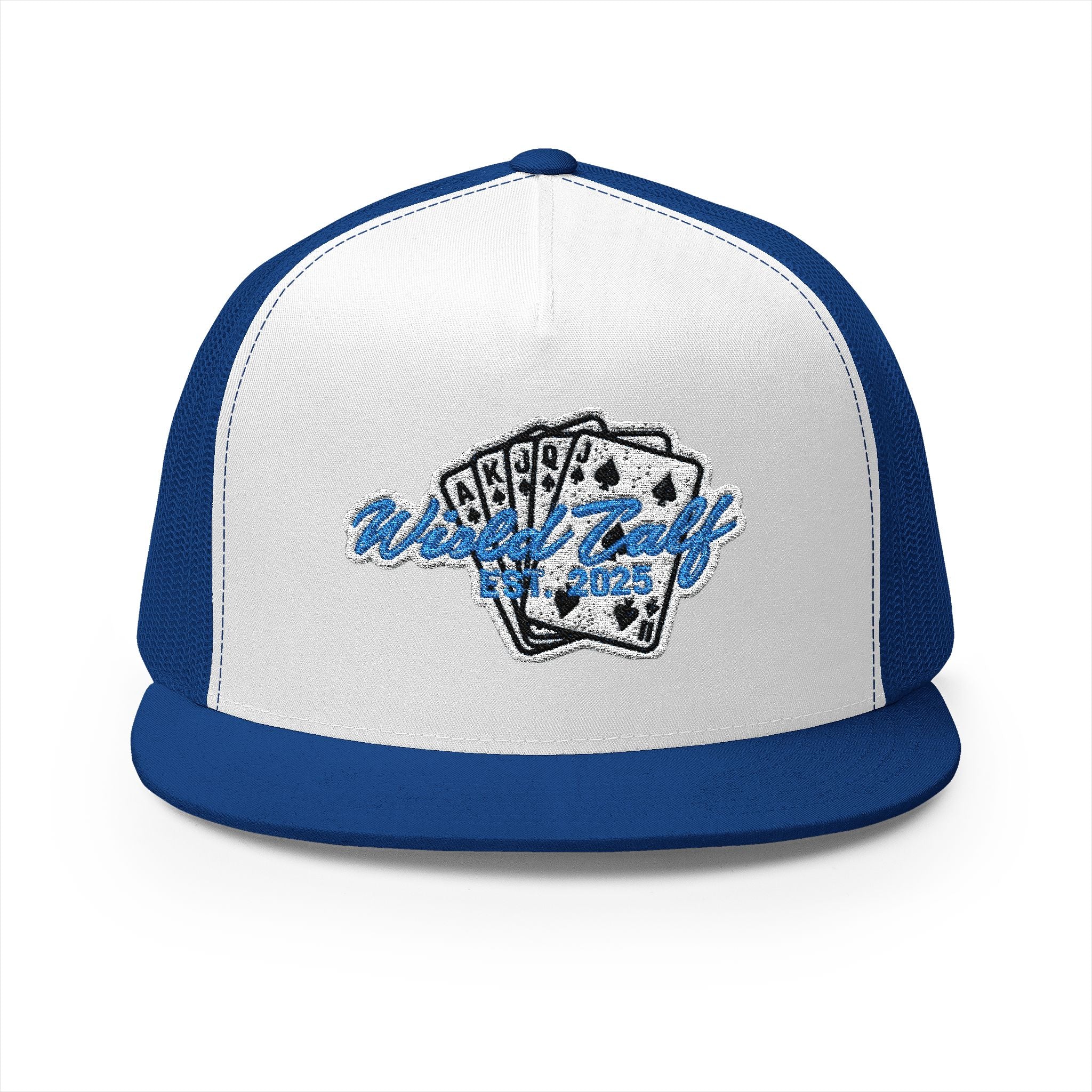 Trucker Cap – Retro Blue Poker Card Patch Design - Wild Calf Hat Company