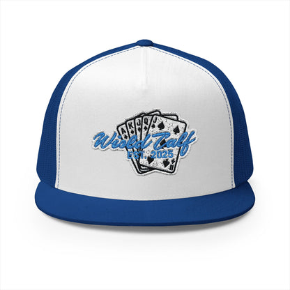 Trucker Cap – Retro Blue Poker Card Patch Design - Wild Calf Hat Company