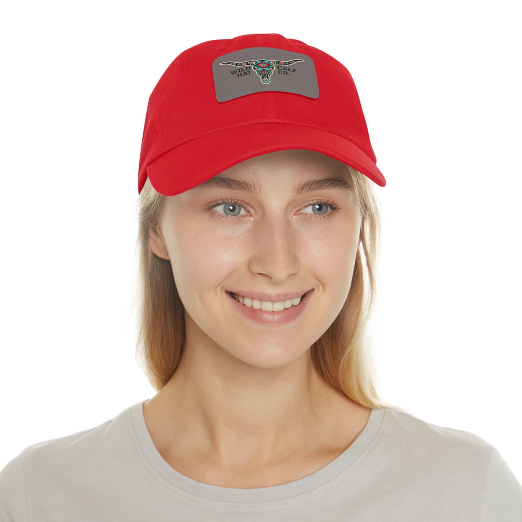 Wild Calf Hat Co. Long Horn Skull Leather Patch Dad Hat - Wild Calf Hat Company