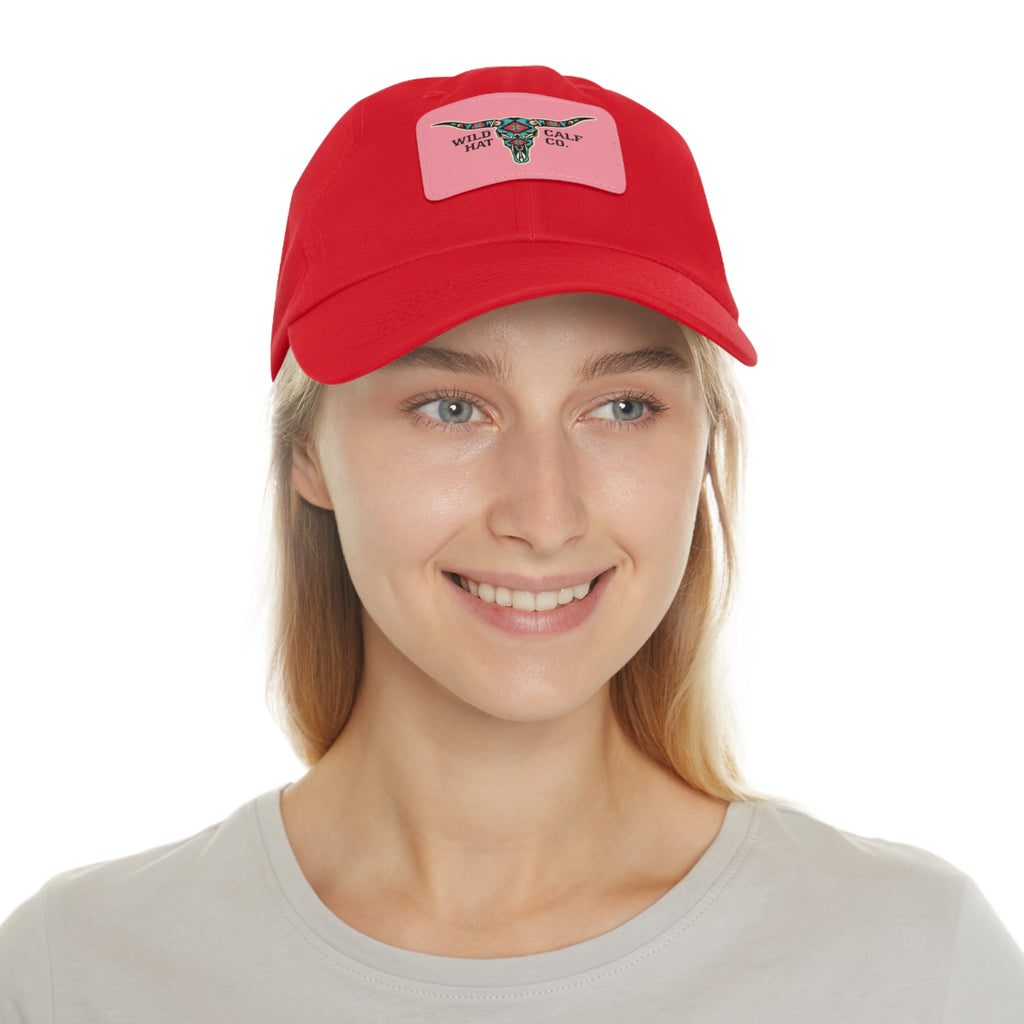 Wild Calf Hat Co. Long Horn Skull Leather Patch Dad Hat - Wild Calf Hat Company
