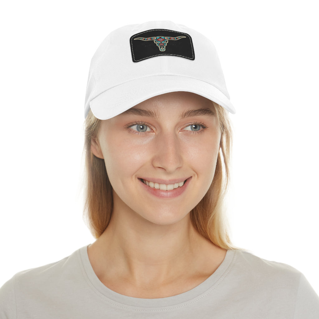 Wild Calf Hat Co. Long Horn Skull Leather Patch Dad Hat - Wild Calf Hat Company