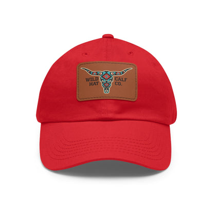 Wild Calf Hat Co. Long Horn Skull Leather Patch Dad Hat - Wild Calf Hat Company