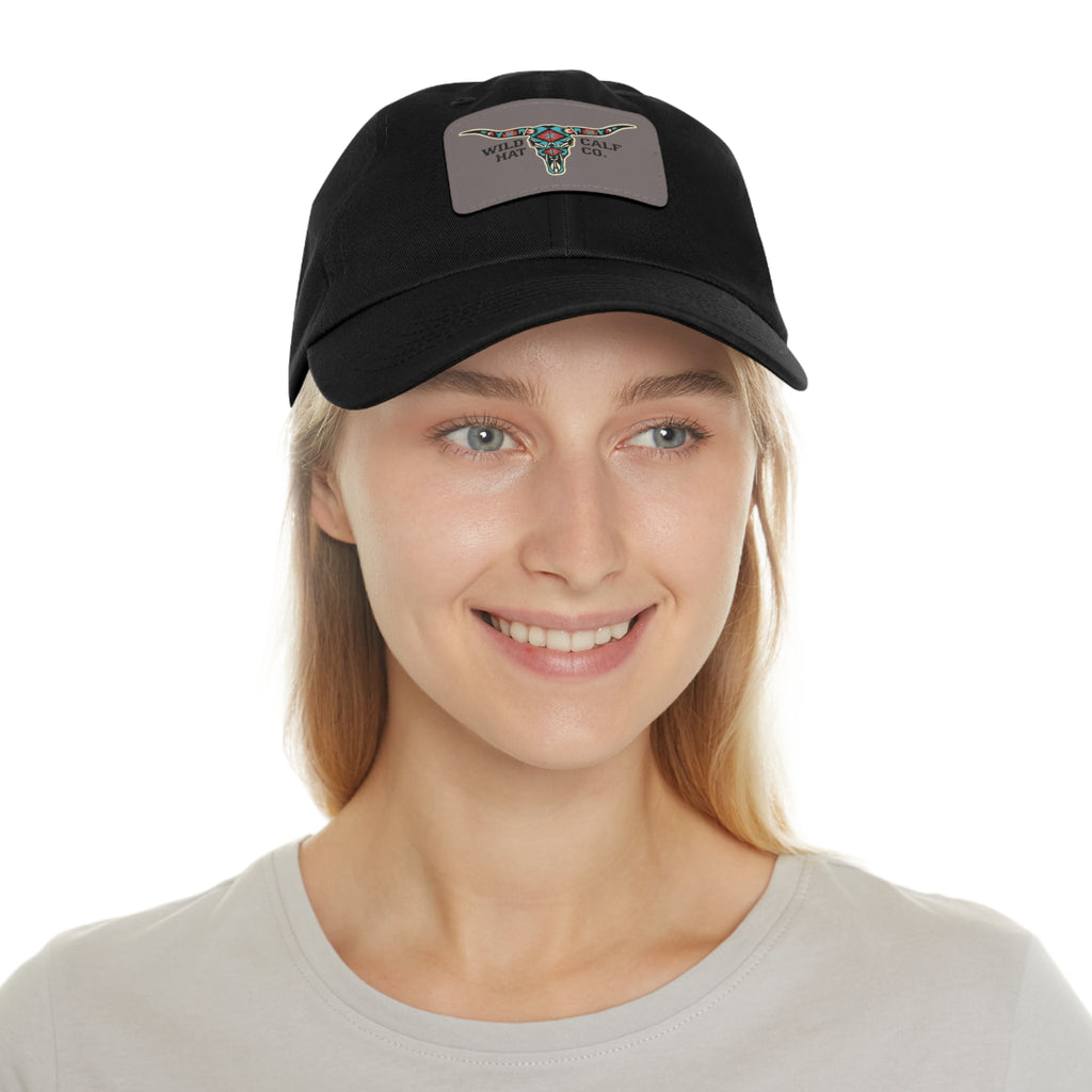 Wild Calf Hat Co. Long Horn Skull Leather Patch Dad Hat - Wild Calf Hat Company