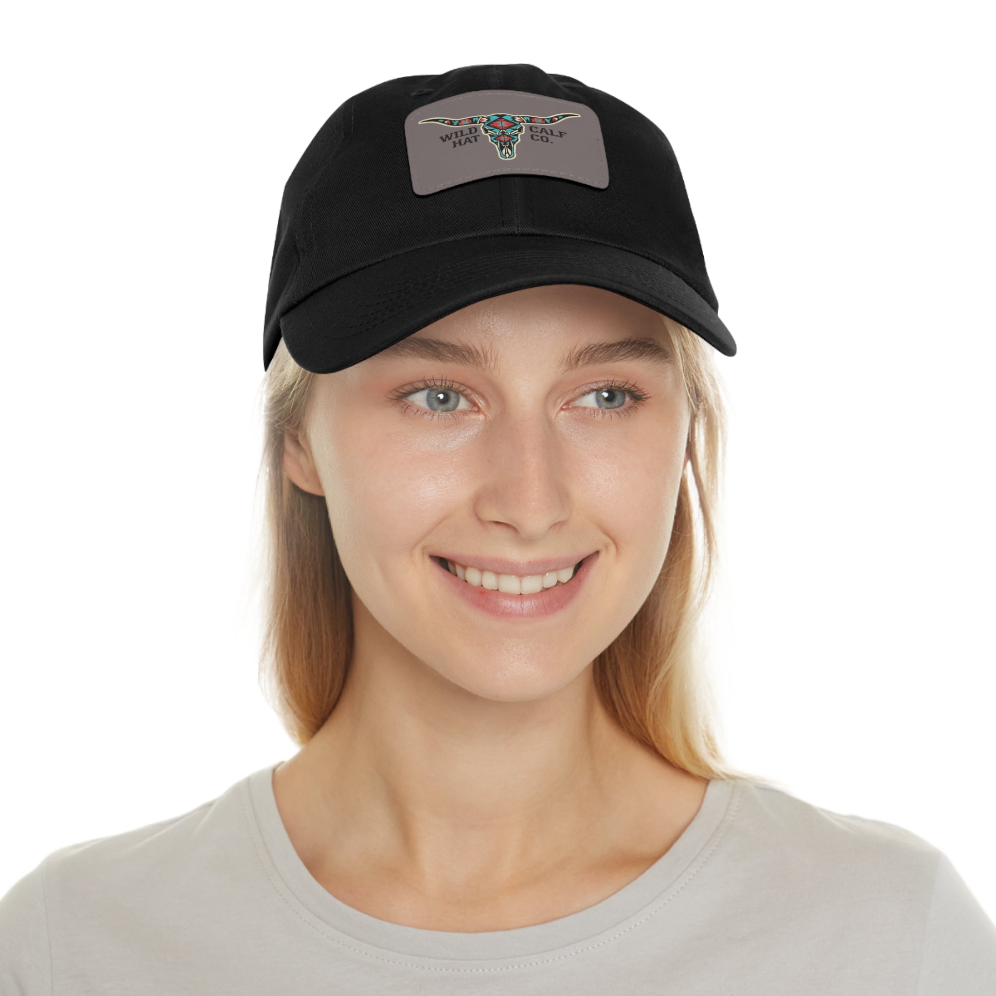 Wild Calf Hat Co. Long Horn Skull Leather Patch Dad Hat - Wild Calf Hat Company