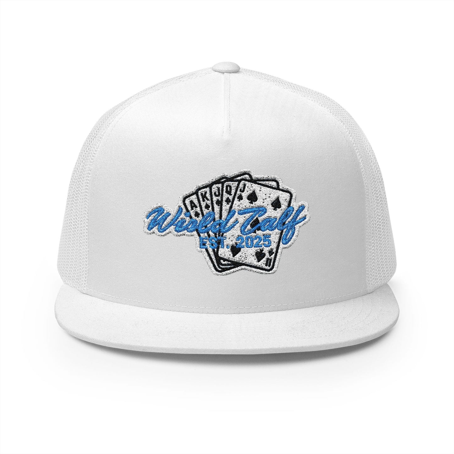 Trucker Cap – Retro Blue Poker Card Patch Design - Wild Calf Hat Company
