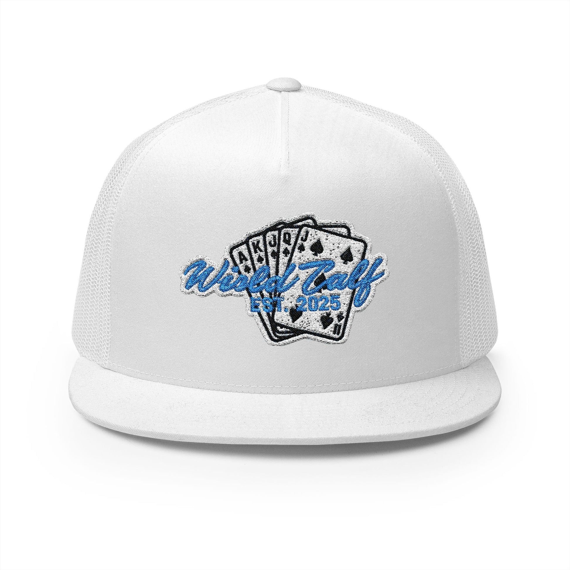 Trucker Cap – Retro Blue Poker Card Patch Design - Wild Calf Hat Company