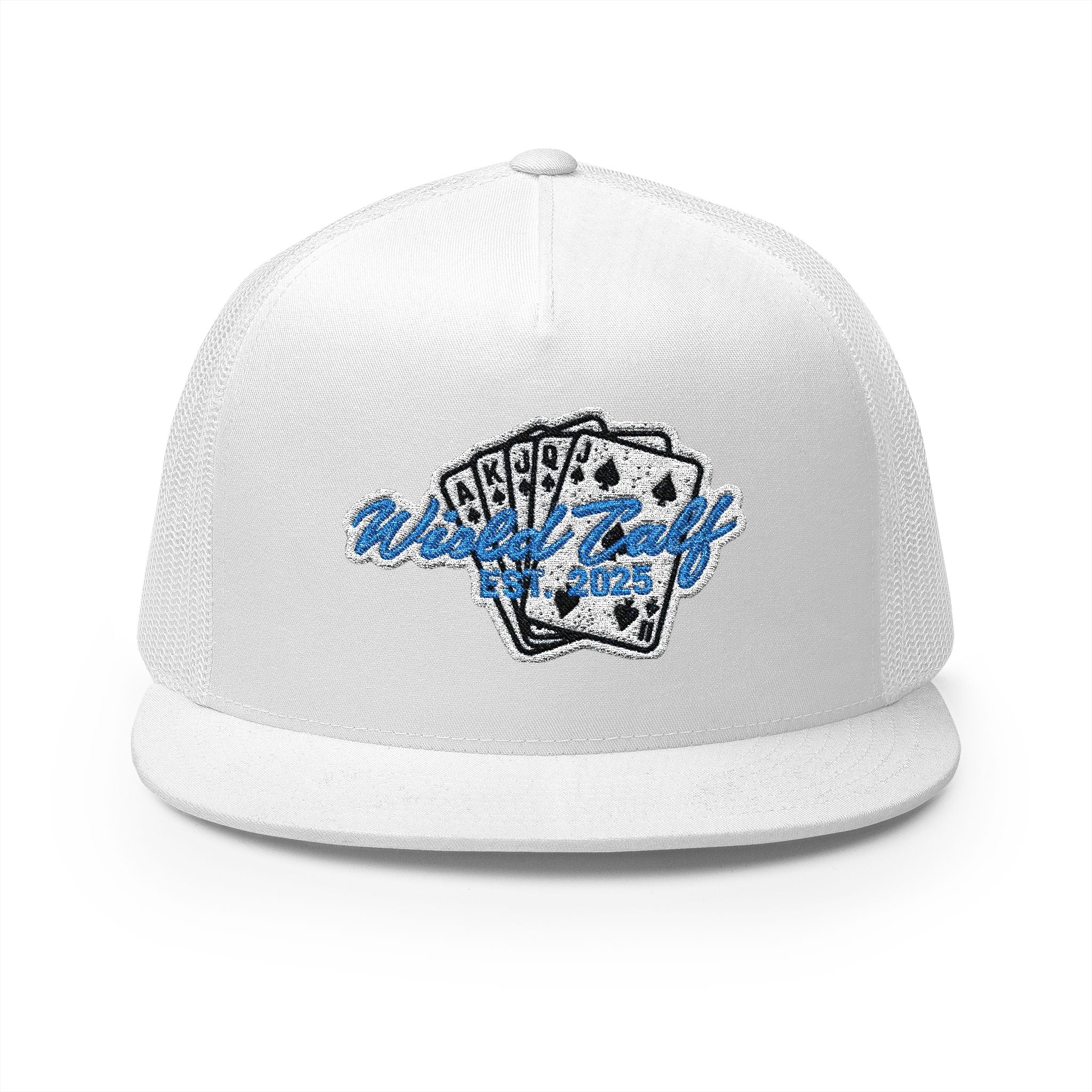 Trucker Cap – Retro Blue Poker Card Patch Design - Wild Calf Hat Company
