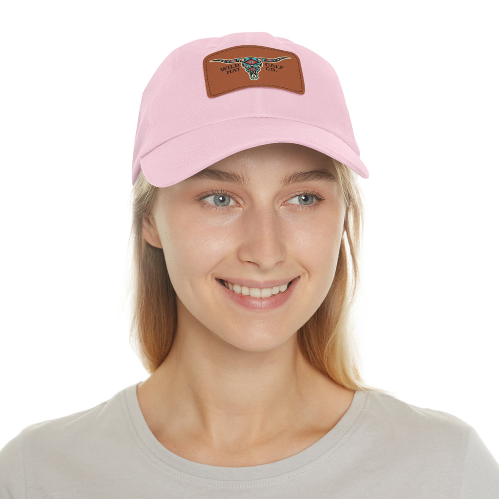 Wild Calf Hat Co. Long Horn Skull Leather Patch Dad Hat - Wild Calf Hat Company