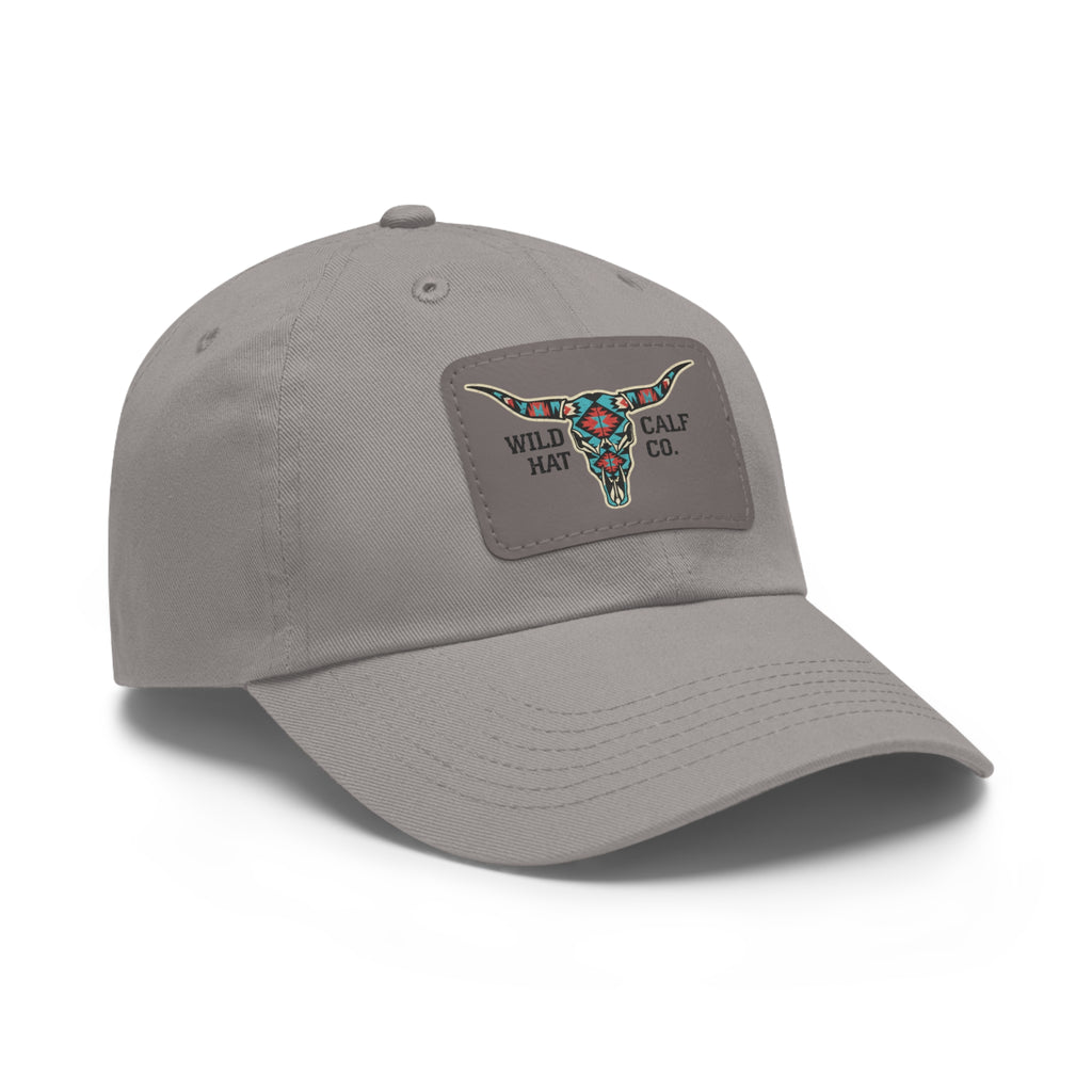 Wild Calf Hat Co. Long Horn Skull Leather Patch Dad Hat - Wild Calf Hat Company