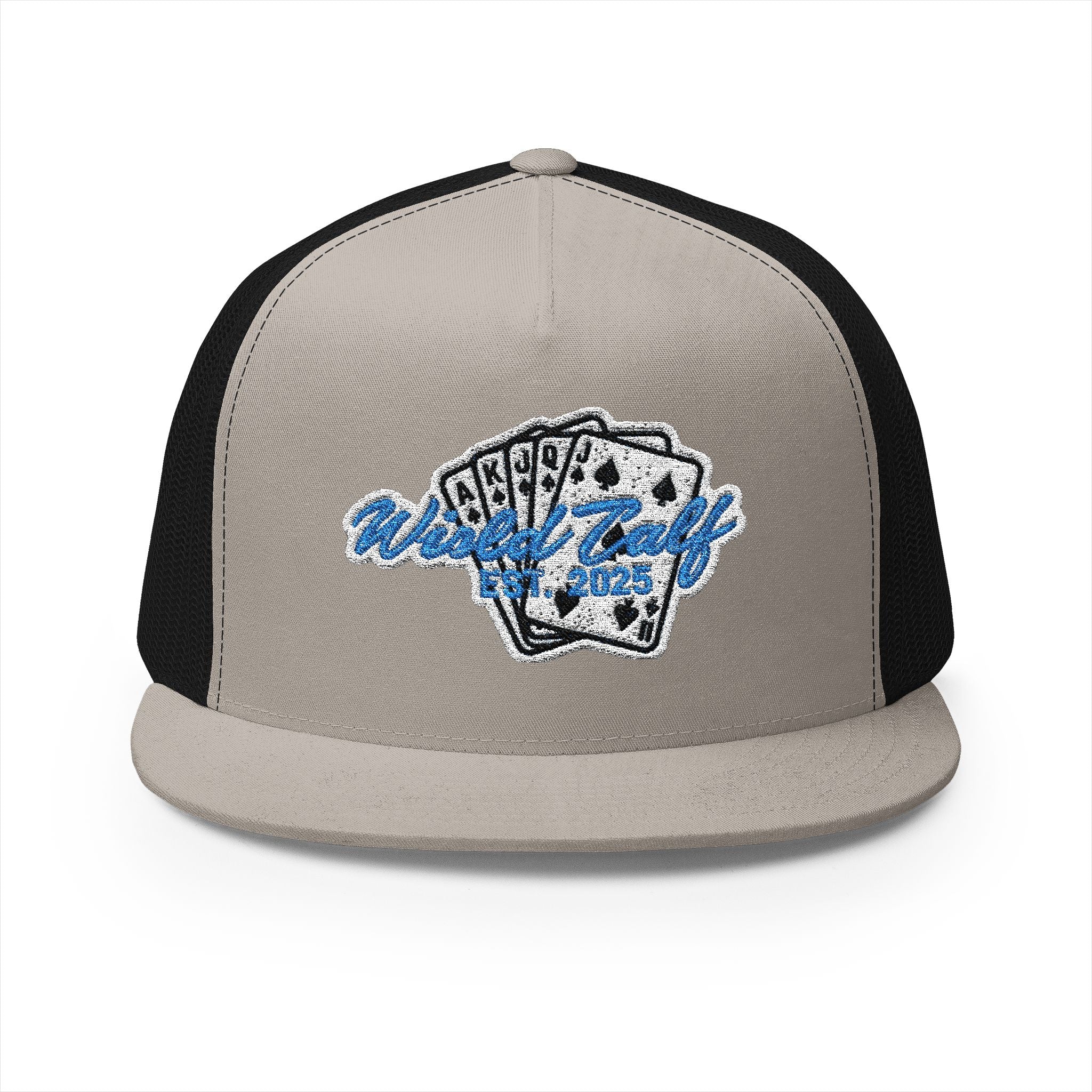 Trucker Cap – Retro Blue Poker Card Patch Design - Wild Calf Hat Company