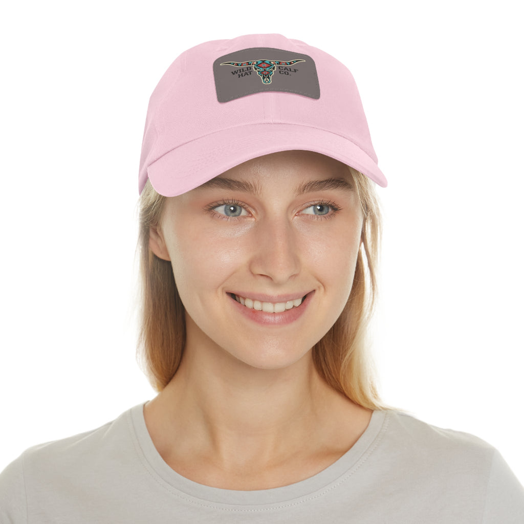 Wild Calf Hat Co. Long Horn Skull Leather Patch Dad Hat - Wild Calf Hat Company