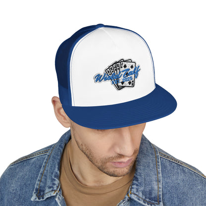 Trucker Cap – Retro Blue Poker Card Patch Design - Wild Calf Hat Company