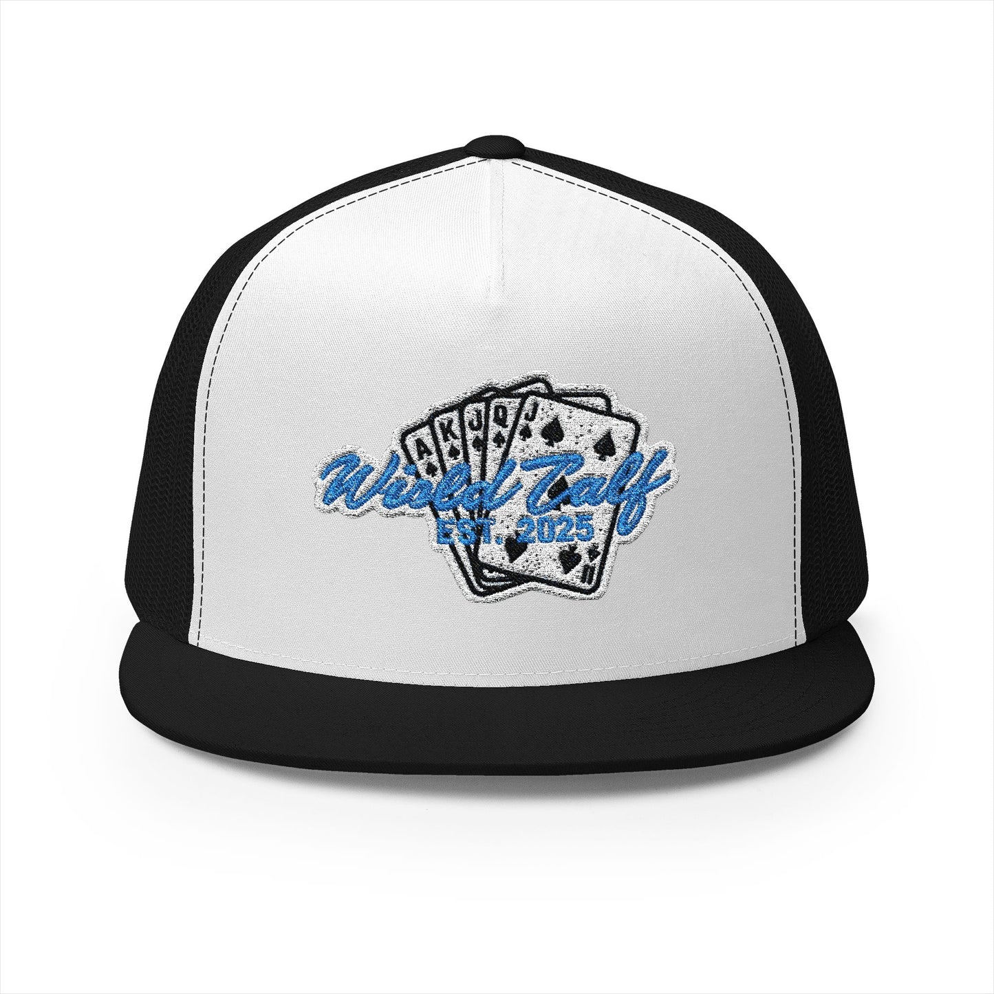 Trucker Cap – Retro Blue Poker Card Patch Design - Wild Calf Hat Company