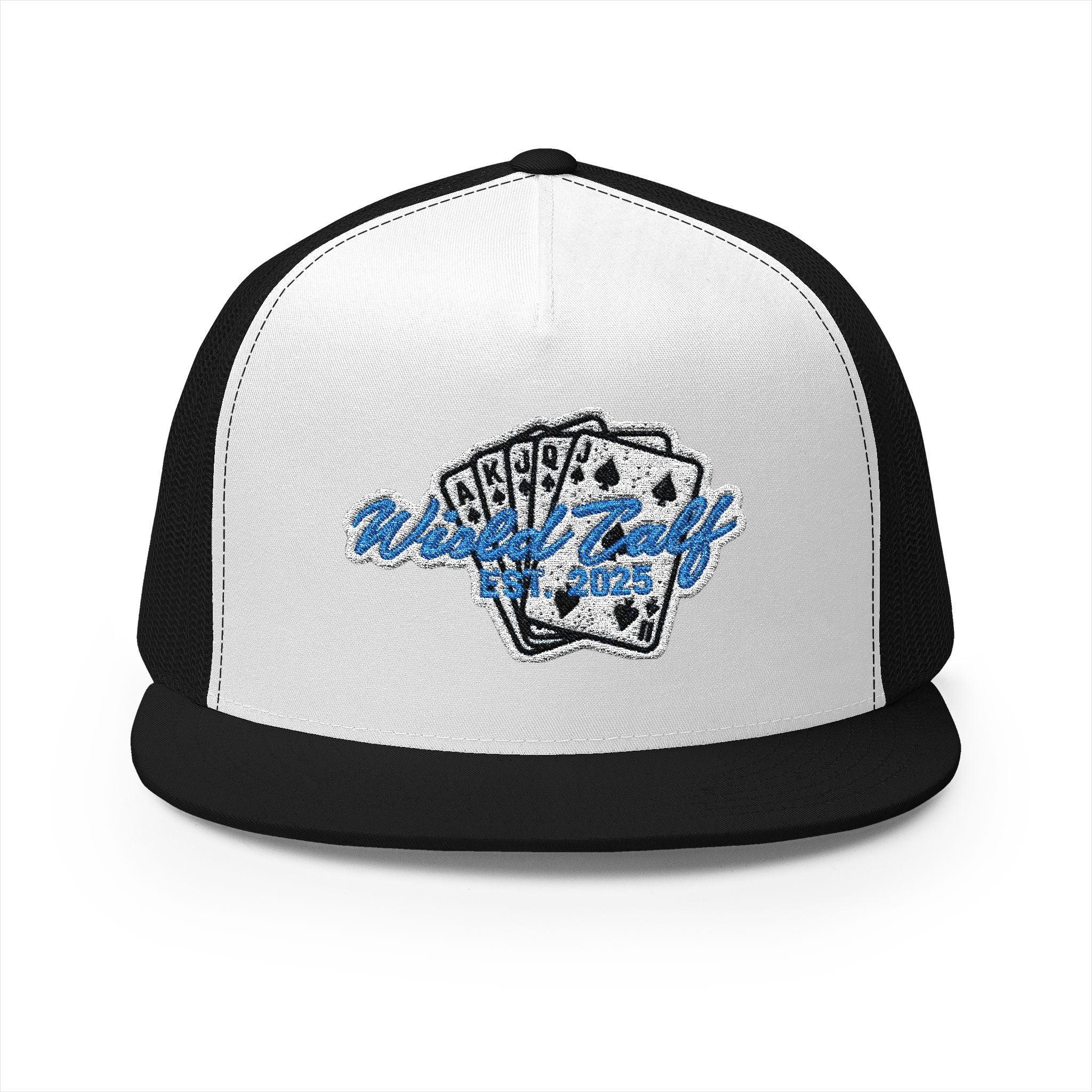Trucker Cap – Retro Blue Poker Card Patch Design - Wild Calf Hat Company