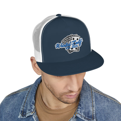 Trucker Cap – Retro Blue Poker Card Patch Design - Wild Calf Hat Company
