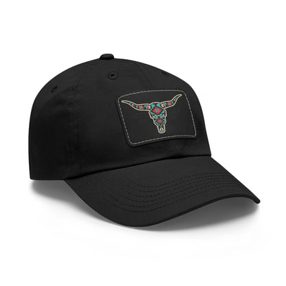 Wild Calf Hat Co. Long Horn Skull Leather Patch Dad Hat - Wild Calf Hat Company