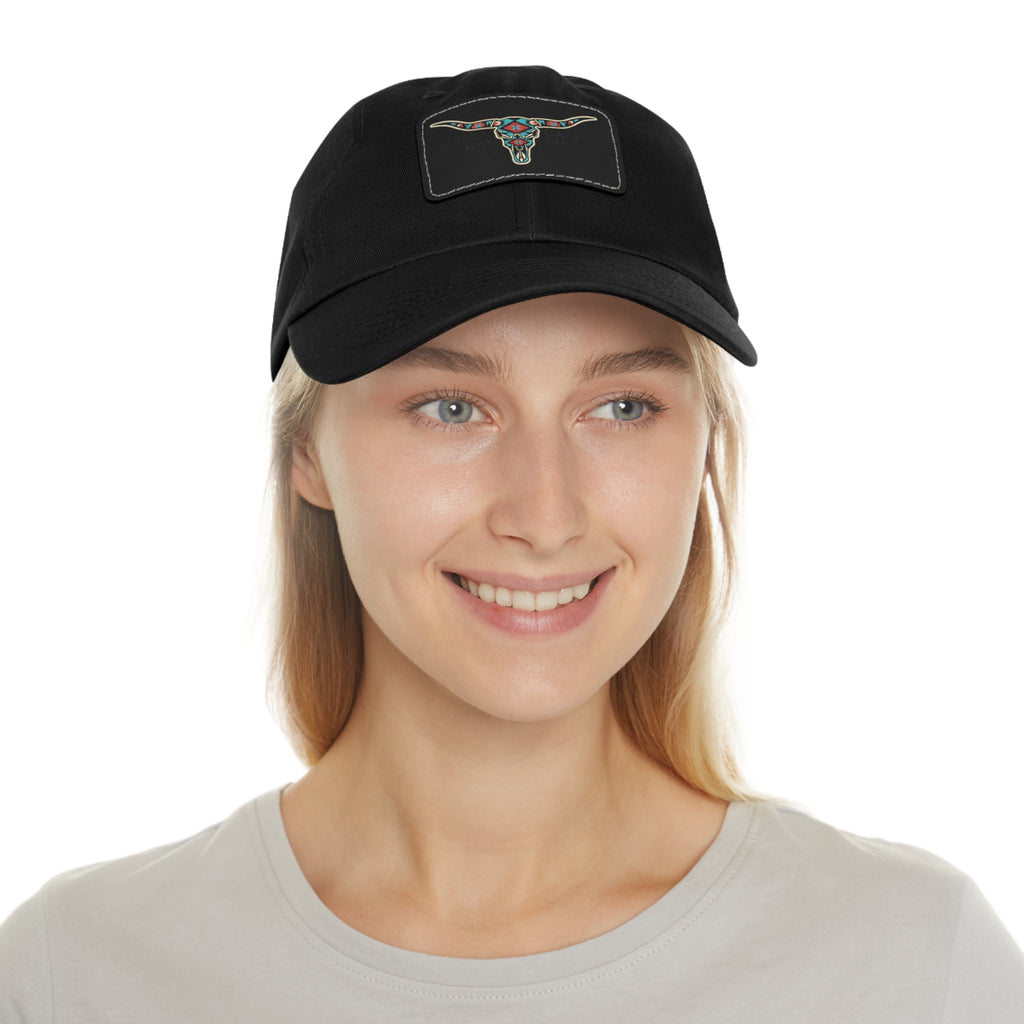 Wild Calf Hat Co. Long Horn Skull Leather Patch Dad Hat - Wild Calf Hat Company