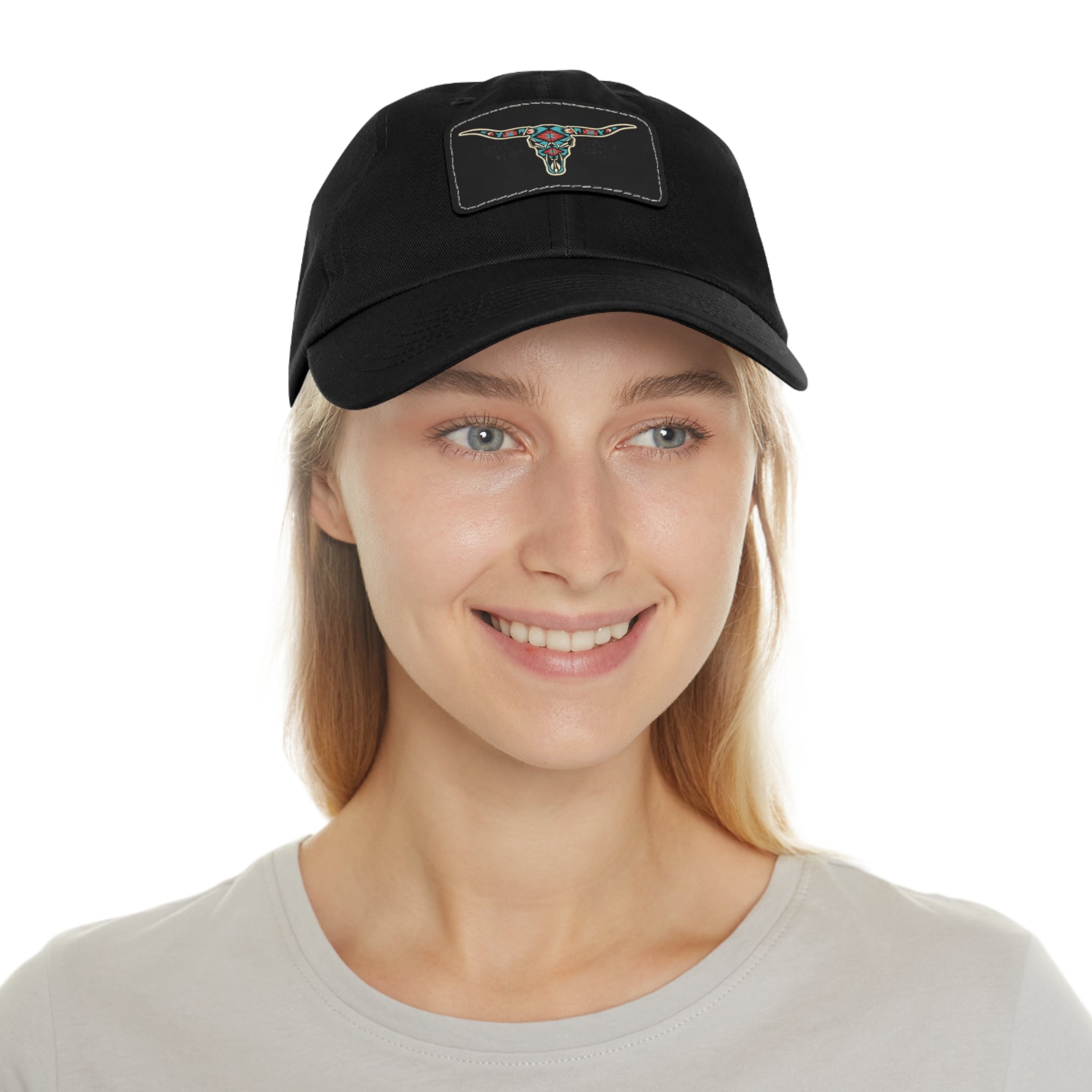 Wild Calf Hat Co. Long Horn Skull Leather Patch Dad Hat - Wild Calf Hat Company