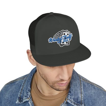 Trucker Cap – Retro Blue Poker Card Patch Design - Wild Calf Hat Company