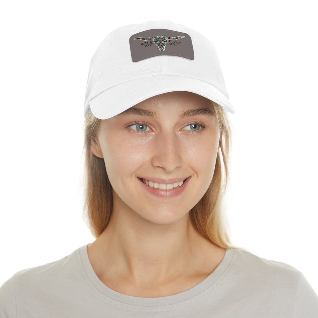 Wild Calf Hat Co. Long Horn Skull Leather Patch Dad Hat - Wild Calf Hat Company
